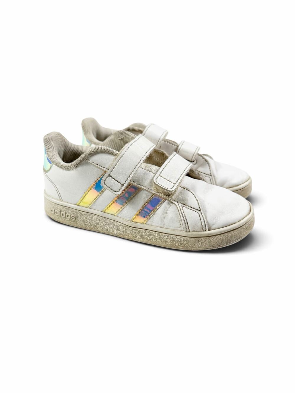 Adidas Kids Grand Court Velcro Sneakers White Iridescent Size 10 kids